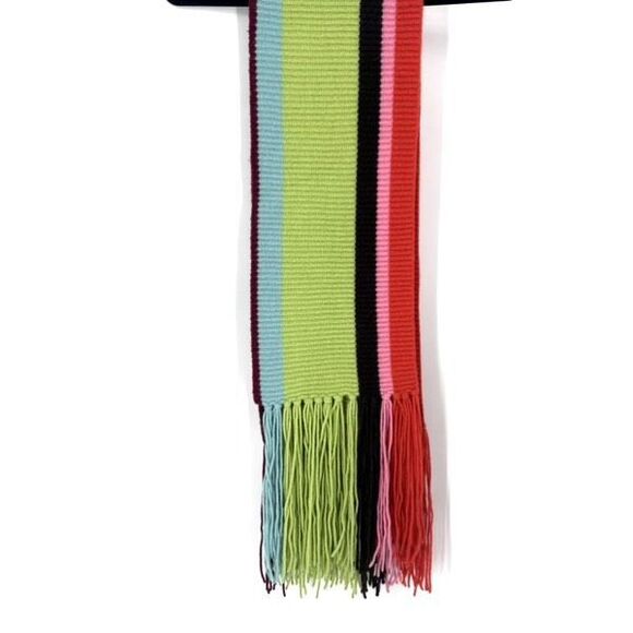 Vintage Y2K Lambswool & Angora Rainbow Striped Fringe Winter Scarf Colorful - Picture 6 of 15